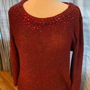 Ruby red jeweled sweater. Gorgeous color red